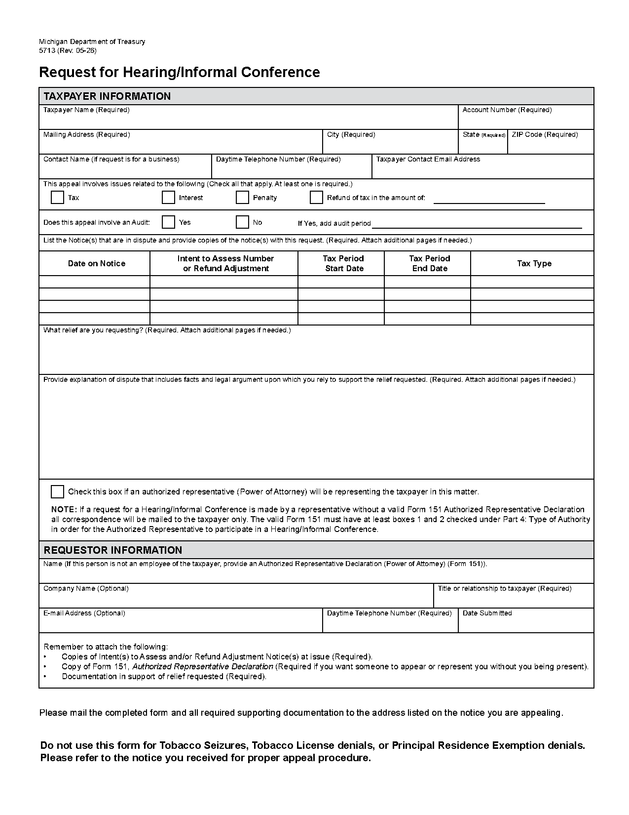 Michigan Form 5713 — Request for Hearing/Informal Conference