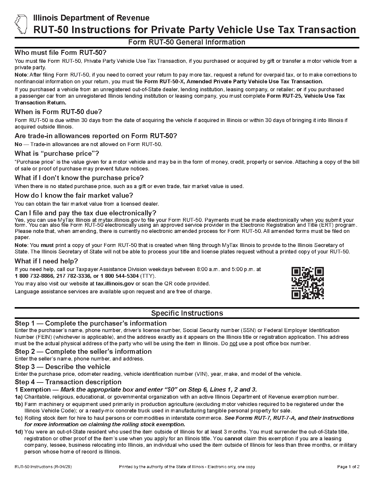 Illinois Form RUT-50 Instructions — General Information