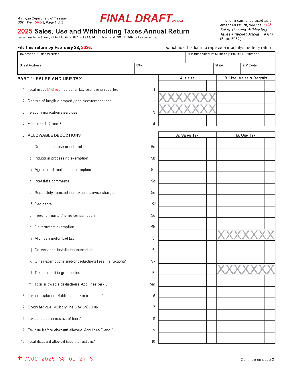 Michigan Form 5081 — Sales, Use and Withholding Taxes Annual Return