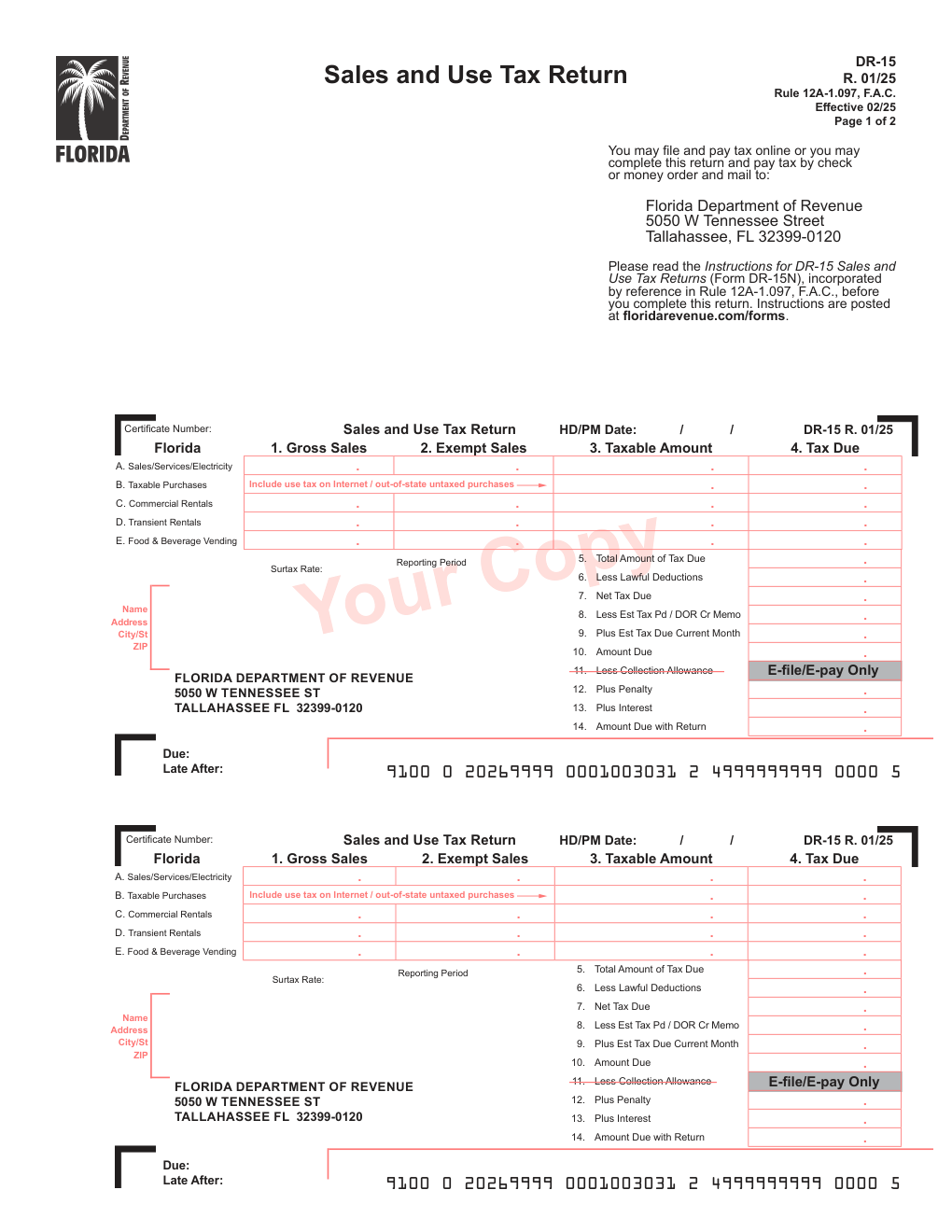 Florida Form DR-15 — Sales and Use Tax Return