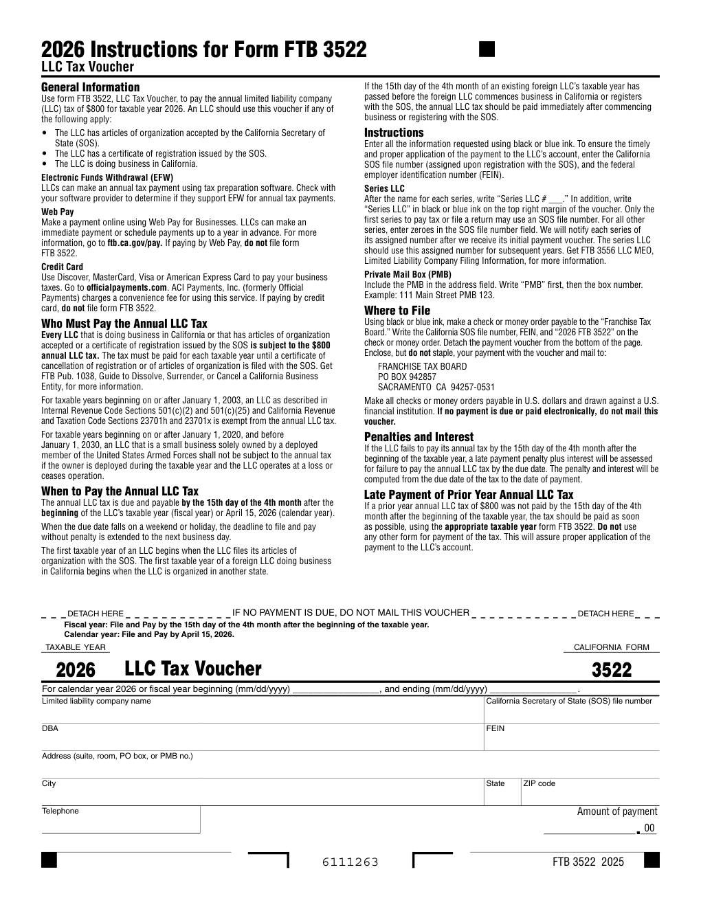 California FTB 3522 — LLC Tax Voucher