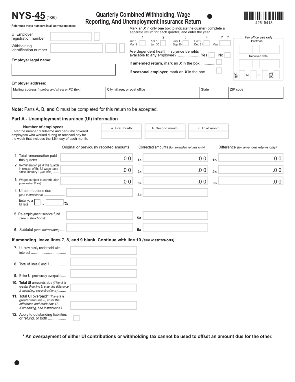 New York Form NYS-45 — Quarterly Combined Withholding, Wage Reporting, and Unemployment Insurance Return
